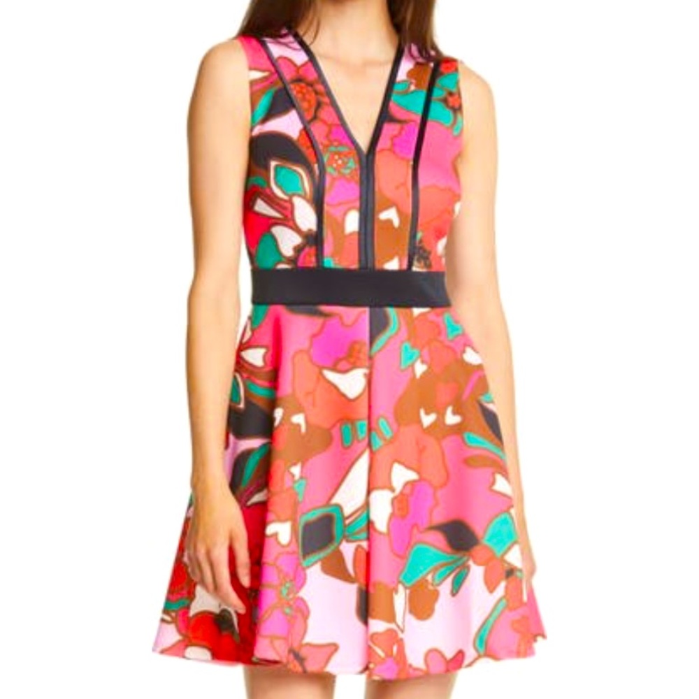 Ted Baker Arilina Pinata Pipe Detail Skater Dress Bright Pink